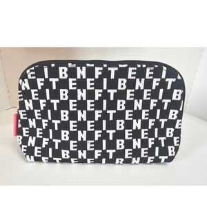 Benefit Cosmetics Black White Knit Monogram Cosmetic Bag - Recycled Material